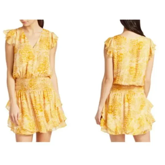 Ramy Brook Yellow Silk Ruffled Smocked Mini Sundress Size XL